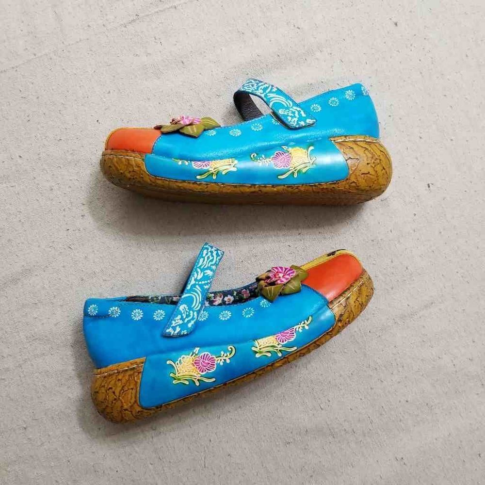 Socofy leather Mary Jane platform shoes sz 39